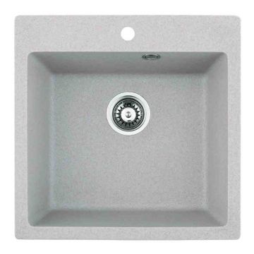 Chiuveta compozit Inter Ceramic finisaj granit gri nisip 50x50 cm cu orificiu baterie