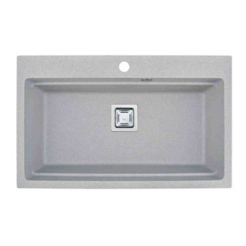 Chiuveta compozit Inter Ceramic finisaj granit gri nisip 78x48 cm cu orificiu baterie