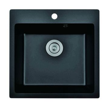 Chiuveta compozit Inter Ceramic finisaj granit negru 50x50 cm cu orificiu baterie