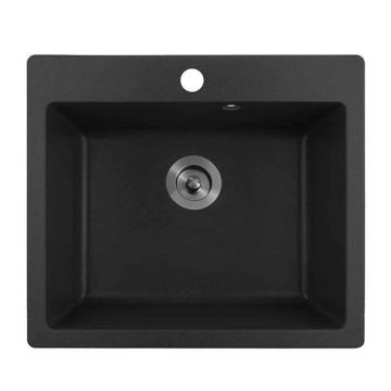 Chiuveta compozit Inter Ceramic finisaj granit negru 57x50 cm cu orificiu baterie