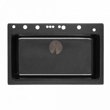 Chiuveta compozit Inter Ceramic finisaj granit negru 76x49 cm cu orificiu baterie