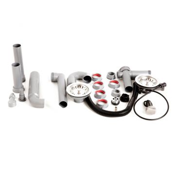 Kit sistem scurgere Franke finisaj inox lucios pentru chiuvete cu 2 cuve