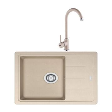 Set chiuveta bucatarie compozit Franke Basis Avena 1 cuva 1/2 cu picurator 78x50 cm bej mat cu baterie Pola
