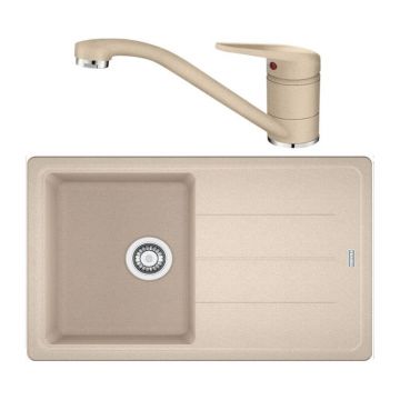 Set chiuveta bucatarie compozit Franke Basis Avena 1 cuva cu picurator 78x50 cm finisaj bej mat cu baterie Novara Plus
