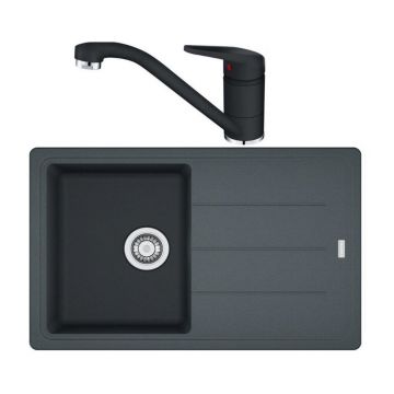 Set chiuveta bucatarie compozit Franke Malta 1 cuva cu picurator 78x50 cm finisaj negru mat cu baterie