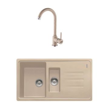 Set chiuveta bucatarie compozit Franke Malta Avena 1 cuva 1/2 cu picurator 97x50 cm finisaj bej mat cu Pola
