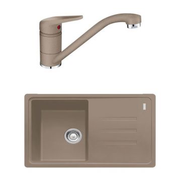 Set chiuveta bucatarie compozit Franke Malta Avena 1 cuva cu picurator 78x50 cm finisaj bej inchis-oyster mat cu baterie