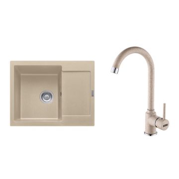 Set chiuveta bucatarie compozit Franke Maris Avena 1 cuva cu picurator 62x50 cm finisaj bej mat plus baterie