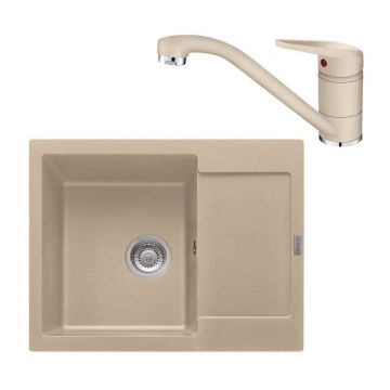 Set chiuveta bucatarie compozit Franke Maris Avena 1 cuva cu picurator 62x50 cm finisaj bej mat plus baterie