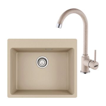 Set chiuveta bucatarie compozit Franke Maris Avena 59x50 cm cu 1 cuva finisaj bej mat si baterie Pola