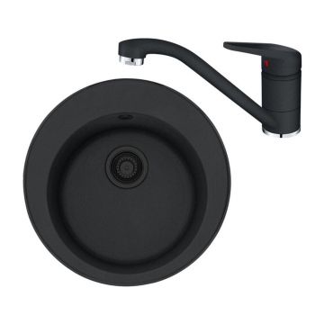 Set chiuveta bucatarie compozit Franke Rotondo VN 51 cm finisaj negru mat si baterie Novara Plus