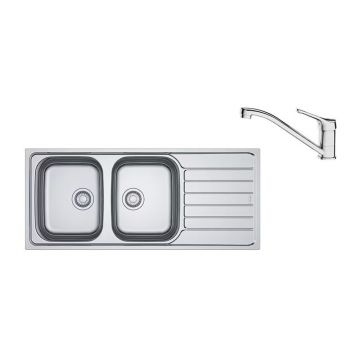 Set chiuveta bucatarie inox Franke Spark 116x50 cm cu 2 cuve si picurator dreapta finisaj lucios plus baterie crom