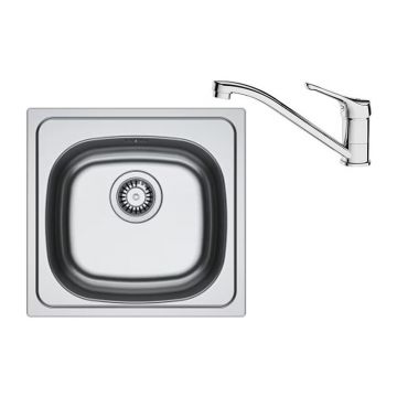 Set chiuveta bucatarie inox Franke Spark 45.5x43.5 cm cu 1 cuva finisaj texturat si baterie crom