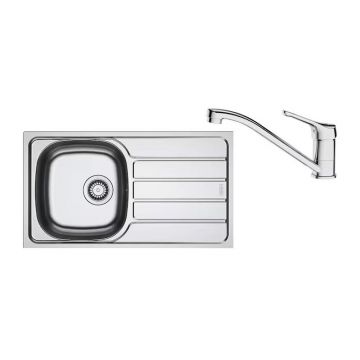 Set chiuveta bucatarie inox Franke Spark 78x43.5 cm cu 1 cuva si picurator dreapta finisaj texturat plus baterie crom