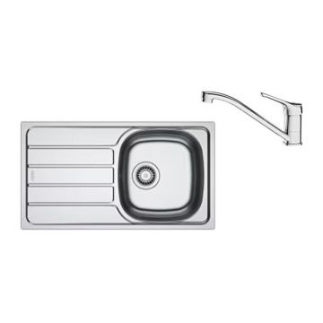 Set chiuveta bucatarie inox Franke Spark 78x43.5 cm cu 1 cuva si picurator stanga finisaj lucios plus baterie crom