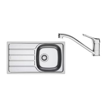 Set chiuveta bucatarie inox Franke Spark 78x43.5 cm cu 1 cuva si picurator stanga finisaj texturat plus baterie crom