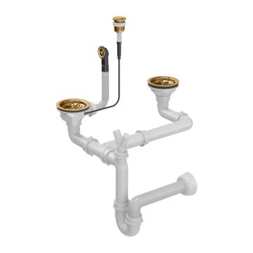 Sifon Push to Open Quadron finisaj cupru pentru chiuvete 2 cuve