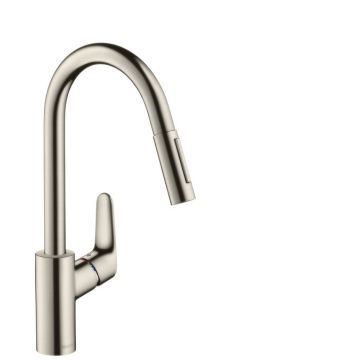 Baterie bucatarie Hansgrohe Focus 240 dus extractibil inox optic