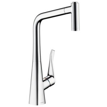 Baterie bucatarie Hansgrohe Metris 320 dus extractibil inox optic