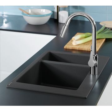 Chiuveta bucatarie Hansgrohe S510-F635 SilicaTec 180/450 cu 2 cuve inegale 51x77x19cm stone grey