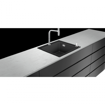 Chiuveta bucatarie neagra SilicaTec si baterie bucatarie crom cu dus extractibil Hansgrohe 43217000