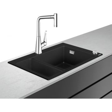 Set Hansgrohe C51-F635-04 Sink combi 180/450 Select Chiuveta SilicaTec 51x77x19cm graphite black + Baterie din doua elemente cu dus extractibil ComfortZone 320