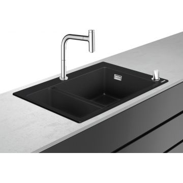 Set Hansgrohe C51-F635-09 Sink combi 180/450 Chiuveta SilicaTec 51x77x19cm graphite black + Baterie din doua elemente cu dus extractibil ComfortZone 200