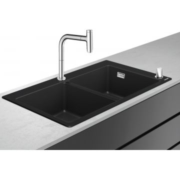 Set Hansgrohe C51-F770-10 Sink combi 370/370 Chiuveta SilicaTec cu doua cuve 51x88x19cm graphite black + Baterie din doua elemente cu dus extractibil ComfortZone 200