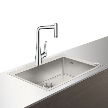 Set Hansgrohe Select Sink Combi C71-F660-03 chiuveta inox 760mm + baterie cu pipa rotativa si dus extractibil crom