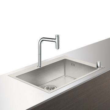 Set Hansgrohe Sink Combi C71-F660-08 chiuveta inox 760mm + baterie din doua elemente cu dus extractibil crom