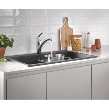 Baterie bucatarie Grohe Start, pipa medie, pivotanta, crom, furtunuri flexibile,model 2022-30530002