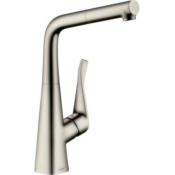 Baterie bucatarie Hansgrohe Metris dus extractibil finisaj inox optic