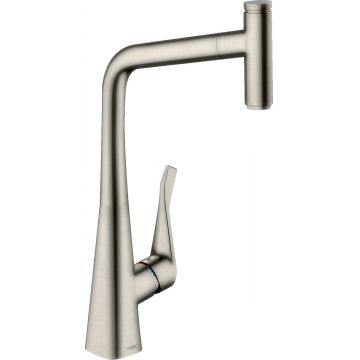 Baterie bucatarie Hansgrohe Metris Select 320 dus extractibil finisaj inox optic