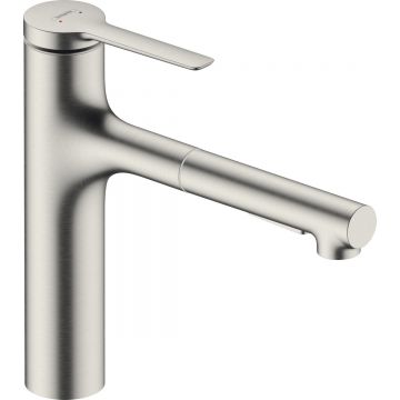 Baterie bucatarie Hansgrohe Zesis M33 160 dus extractibil cu 2 tipuri de jet inox optic