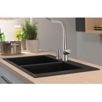 Chiuveta bucatarie Hansgrohe S510-F770 SilicaTec 370/370 cu 2 cuve 51x88x19cm stone grey