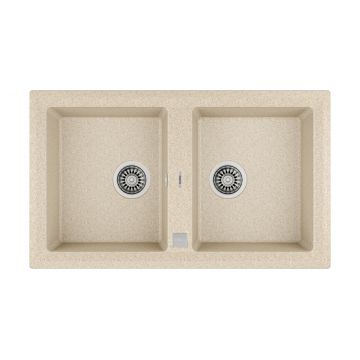 Chiuveta bucatarie tegranit Teka Stone 90B TG 2B cu doua cuve 860x510mm Sandbeige