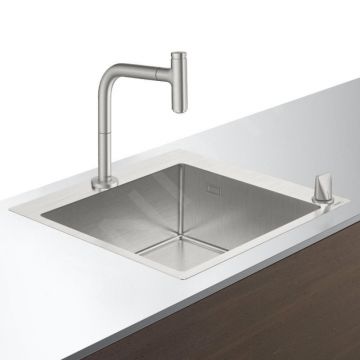 Set Hansgrohe Sink Combi C71-F450-06 chiuveta inox 550mm + baterie din doua elemente cu dus extractibil inox optic