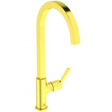 Baterie bucatarie Ideal Standard Gusto Square 306mm pipa tubulara R rotativa brushed gold