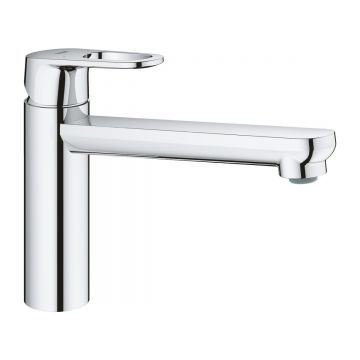 Baterie de bucatarie Grohe Bauflow, monocomanda, tip L, pipa medie, pivotanta, limitator, crom 31688000