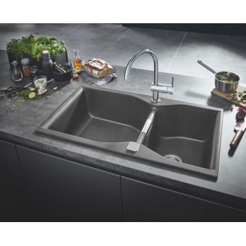 Chiuveta bucatarie Quartz composite Grohe K700, 2 cuve, montare pe blat, 31658AT0