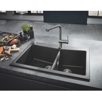 Chiuveta dubla de bucatarie Quartz composite Grohe K700, montare pe/sub blat, evacuare automata, 2 cuve - 31657AT0