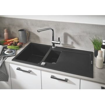 Chiuveta Quartz composite Grohe K500, 2 cuve, montare pe blat, negru - 31646AP0