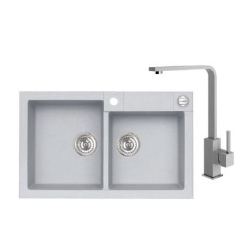 Set chiuveta bucatarie Alveus Rock 90 si baterie Jenny Concrete gri