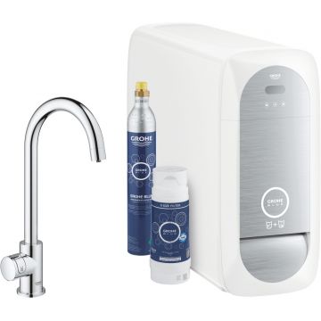 Baterie bucatarie Grohe Blue Home cu pipa C sistem de filtrare racire si carbogazificare crom