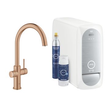 Baterie bucatarie Grohe Blue Home cu pipa C sistem filtrare starter kit brushed warm sunset
