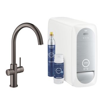 Baterie bucatarie Grohe Blue Home cu pipa C sistem filtrare starter kit hard graphite