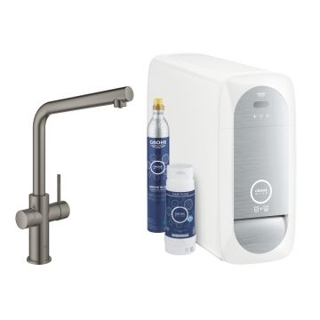 Baterie bucatarie Grohe Blue Home cu pipa L sistem filtrare starter kit brushed hard graphite