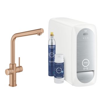 Baterie bucatarie Grohe Blue Home cu pipa L sistem filtrare starter kit brushed warm sunset