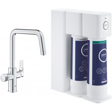 Baterie bucatarie Grohe Blue Pure Eurosmart cu pipa U sistem filtrare osmoza + mineralizare starter kit crom