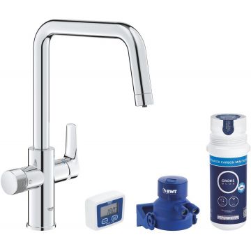 Baterie bucatarie Grohe Blue Pure Start cu pipa U sistem filtrare starter kit crom